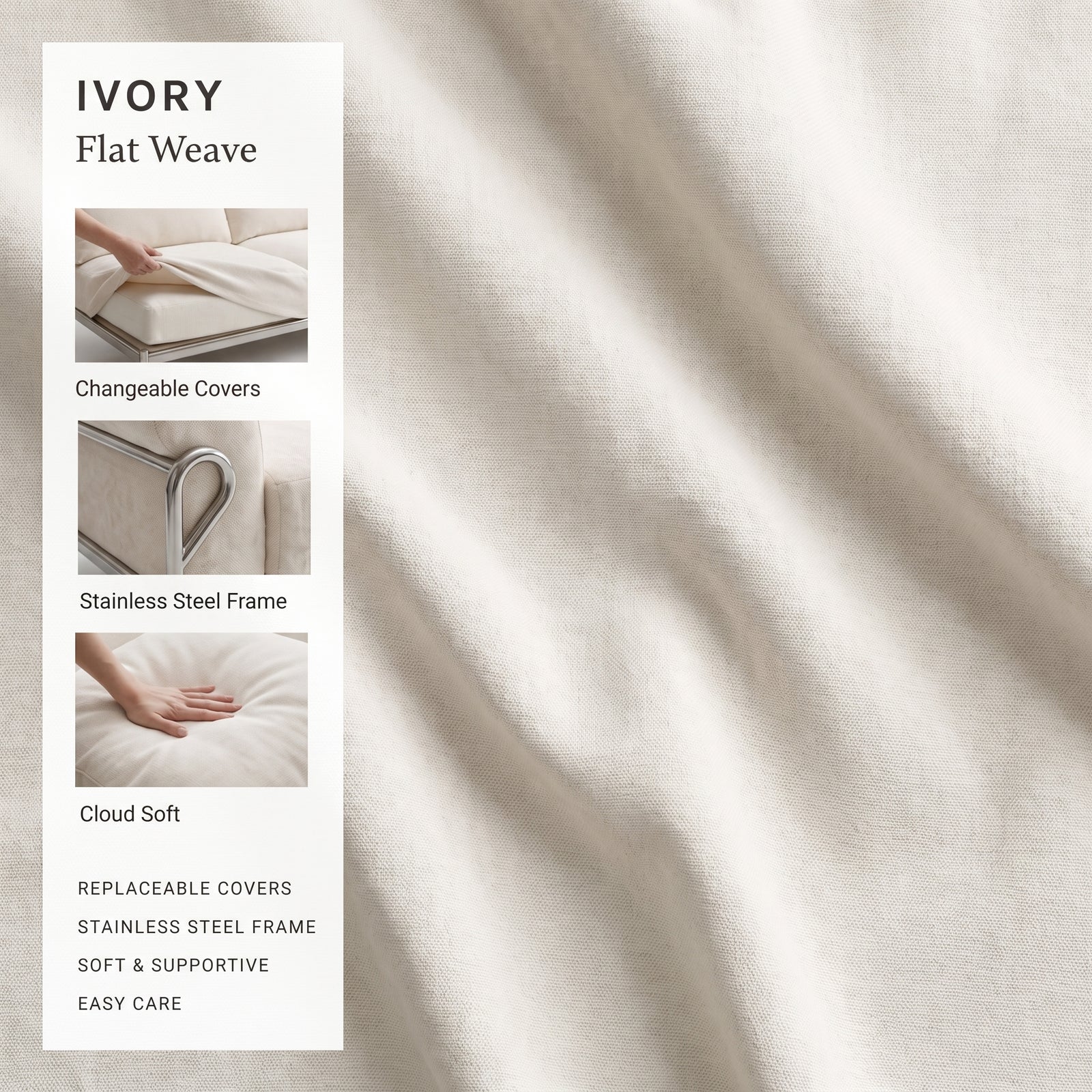 Wiageot ivory poly-linen performance upholstery