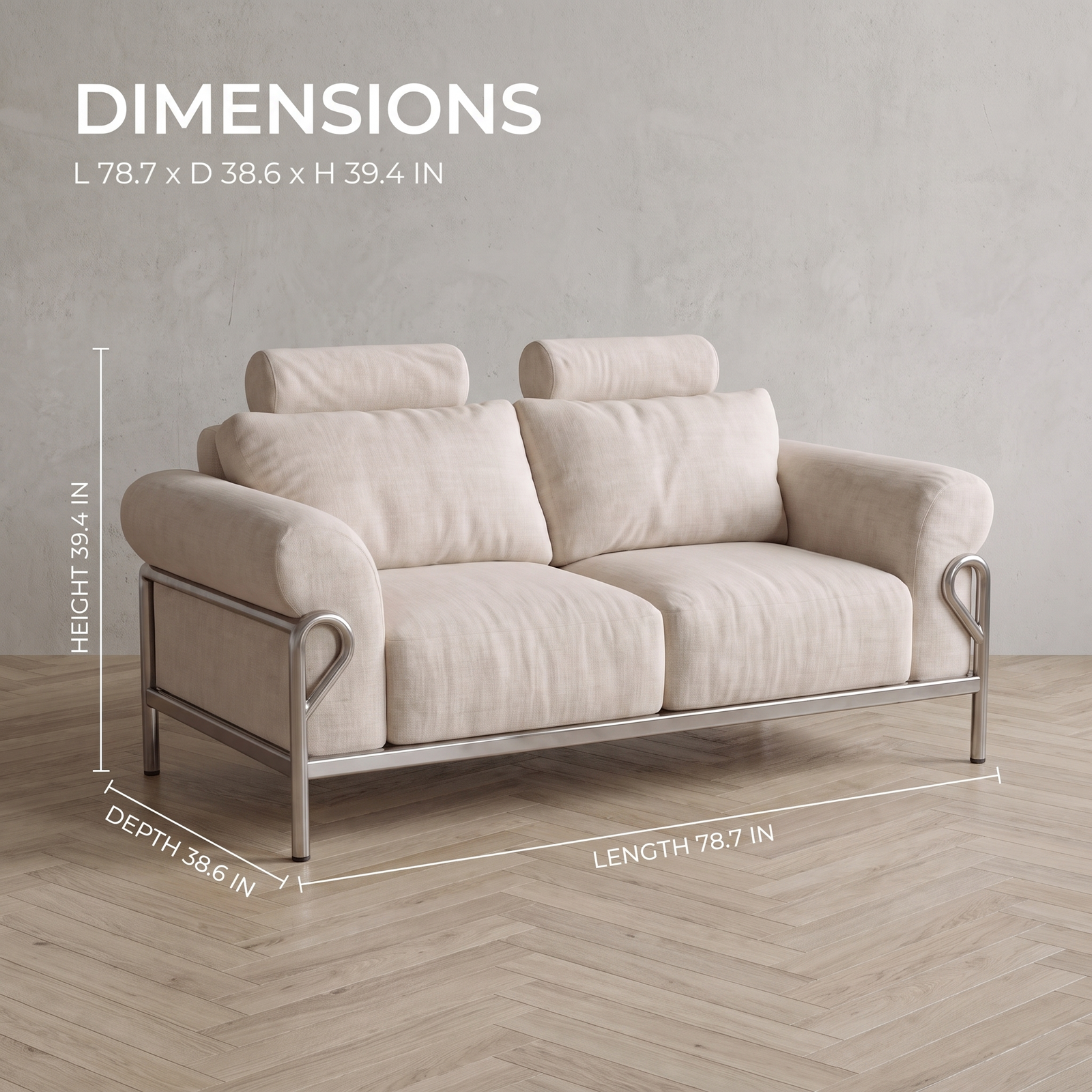 Wiageot two-seat sofa dimensions