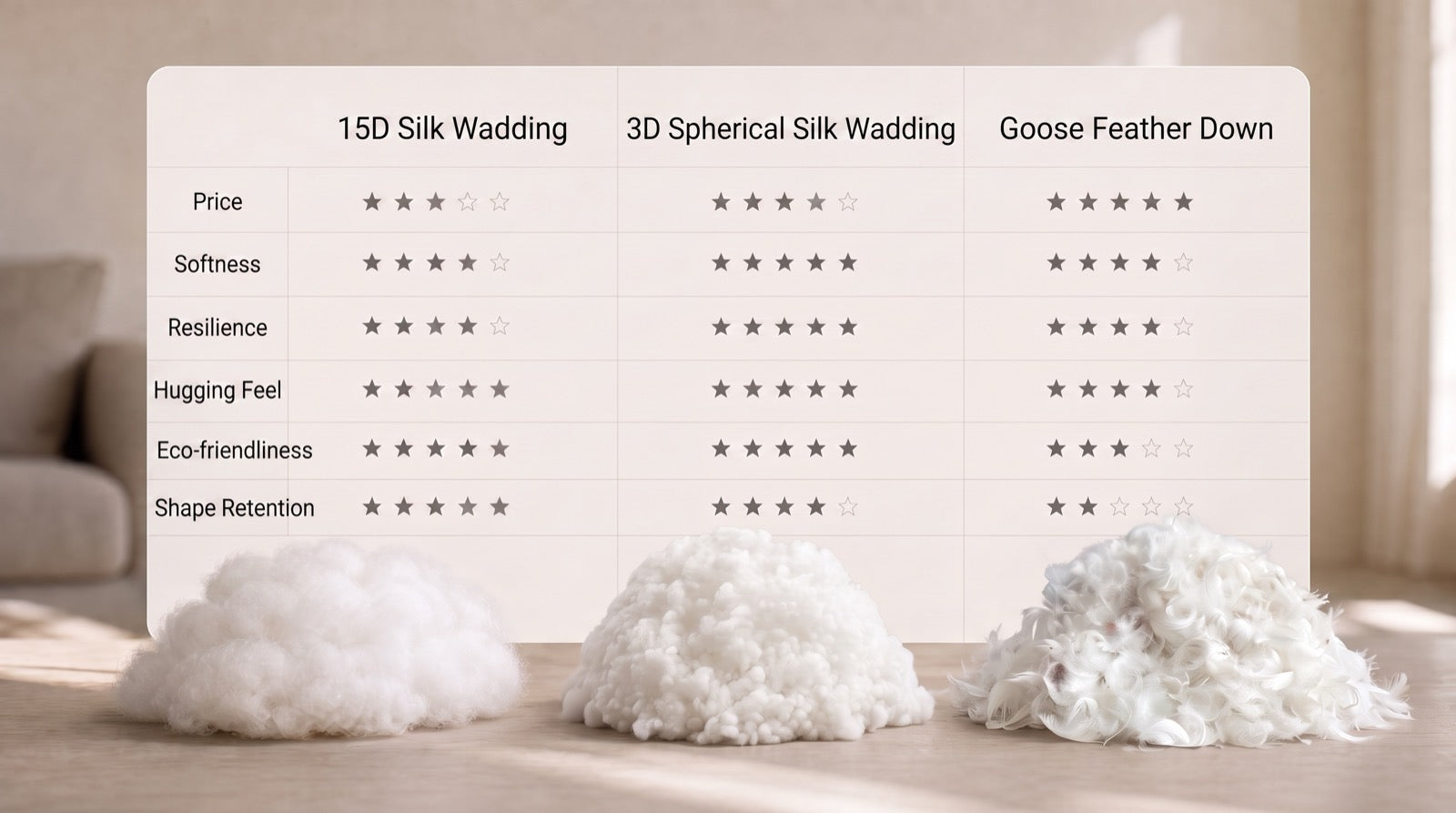 Cushion filling materials comparison